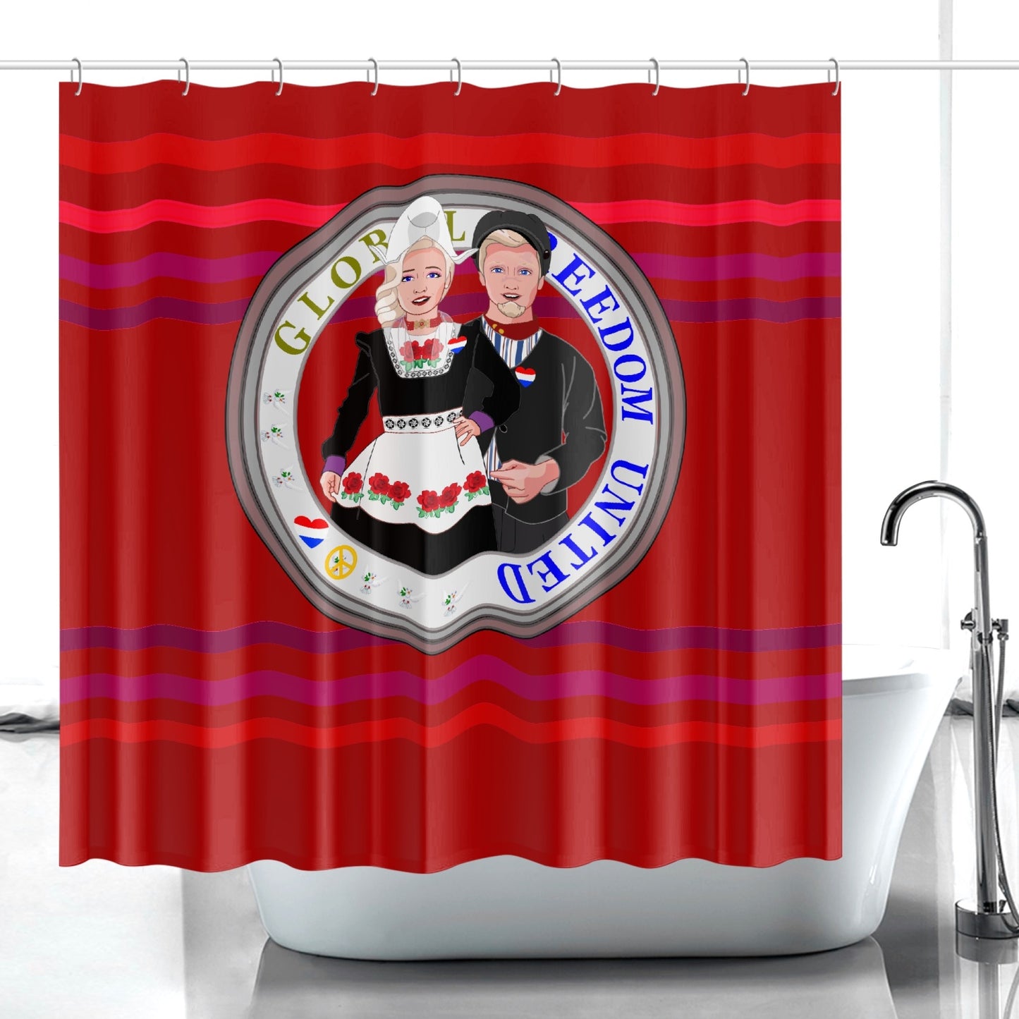 GLOBAL FREEDOM UNITED© Couple Nederland Red - Quick-drying Shower Curtain
