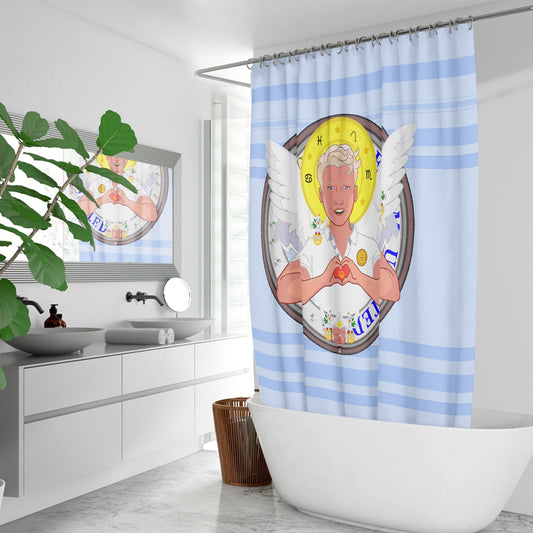 Quick-drying Shower Curtain GLOBAL FREEDOM UNITED© Archangel Rafael Light Blue