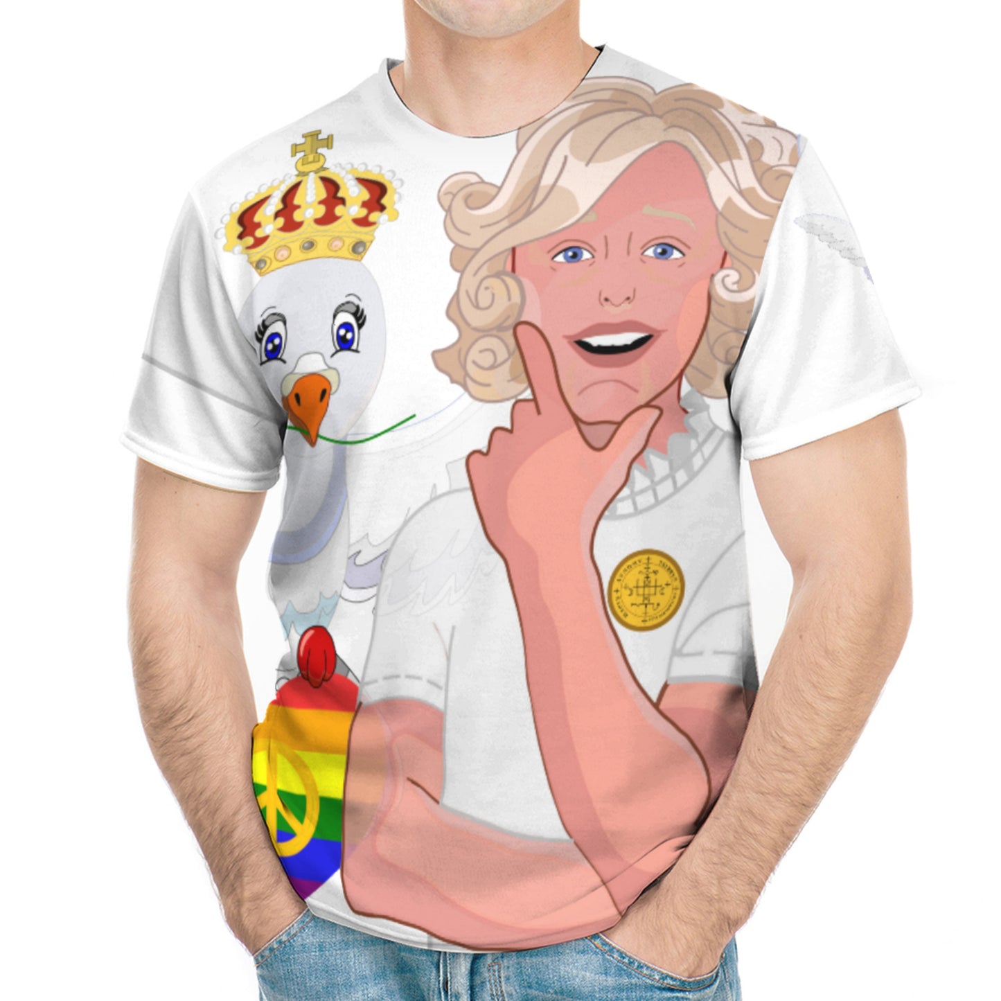 Men´s T-shirt GLOBAL FREEDOM UNITED© Archangel Gabriel Wight Dove Of Peace Hebrew