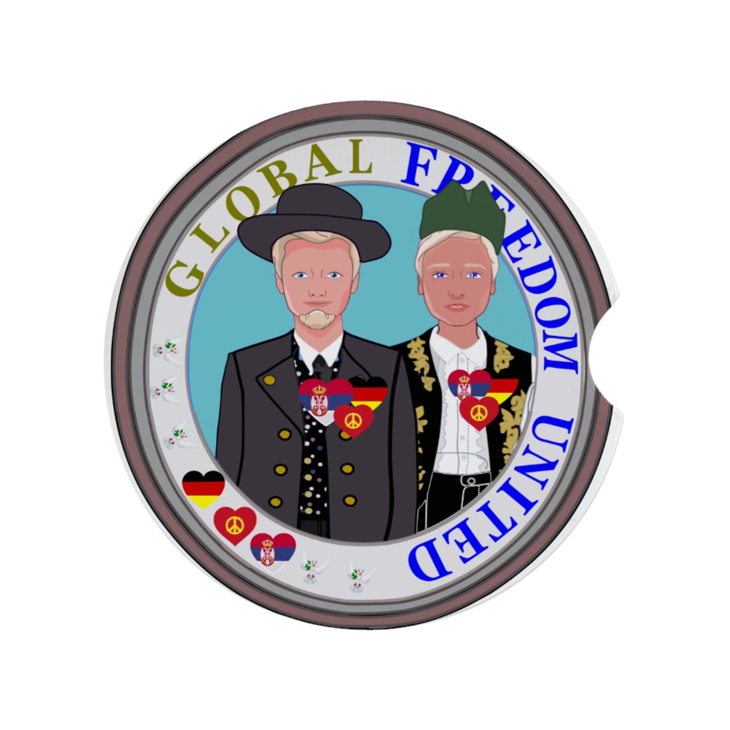 Ceramic Car Coaster GLOBAL FREEDOM UNITED© Men Serbia & Germany V1