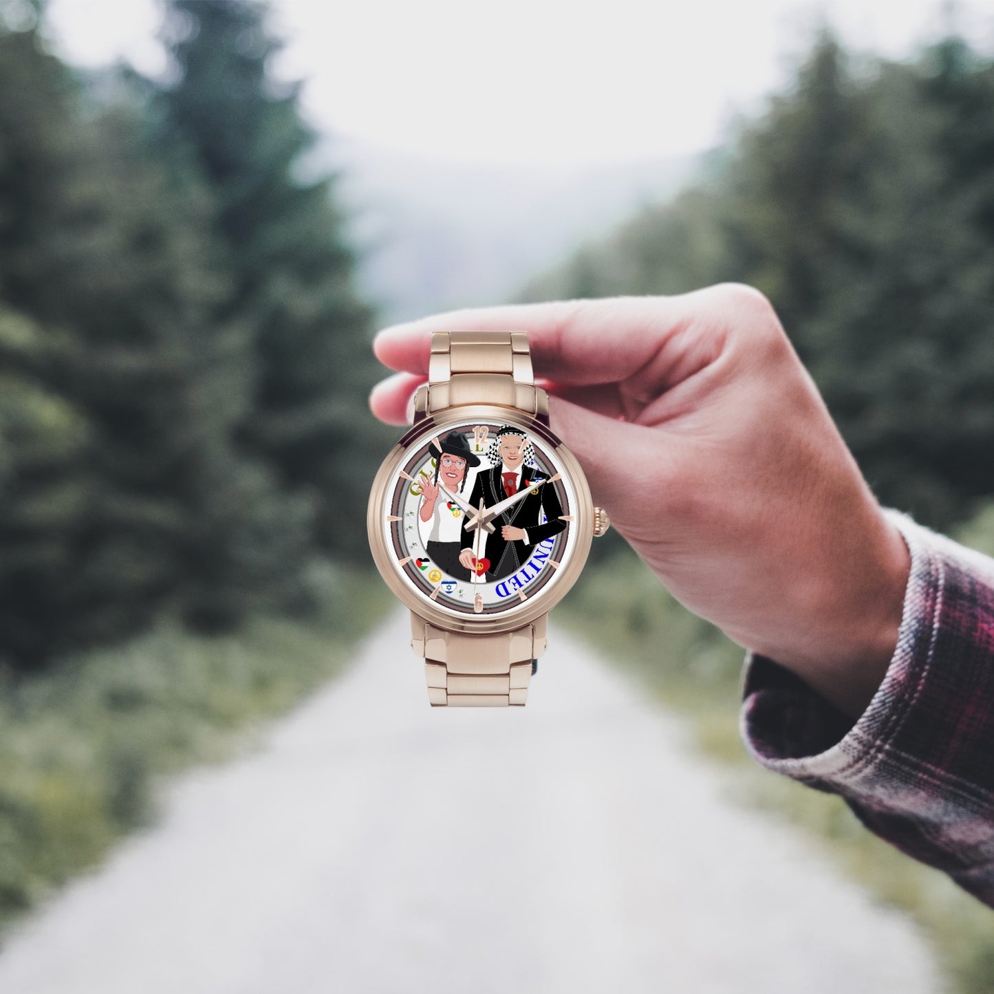 GLOBAL FREEDOM UNITED© New Steel Strap Automatic Watch (With Indicators) Men Israel & Palestina