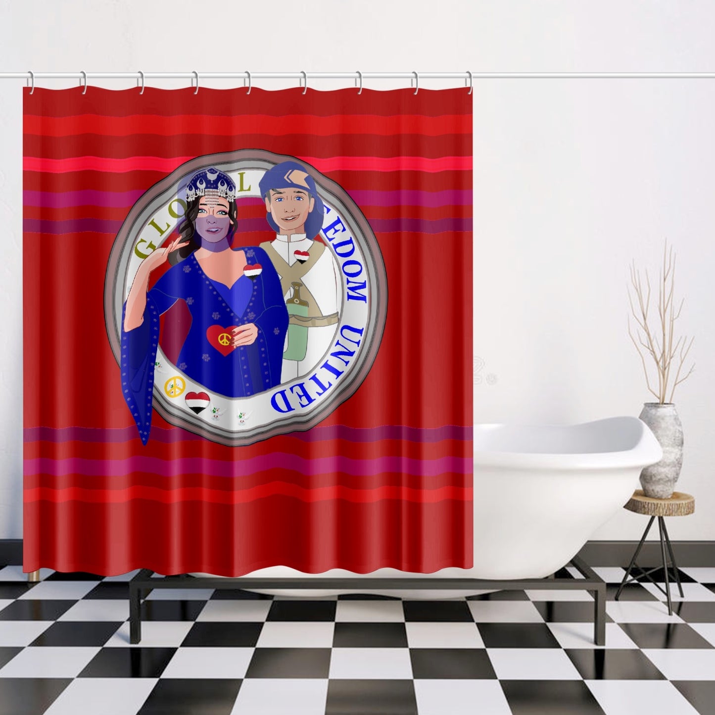 GLOBAL FREEDOM UNITED© Couple Yemen Red - Quick-drying Shower Curtain