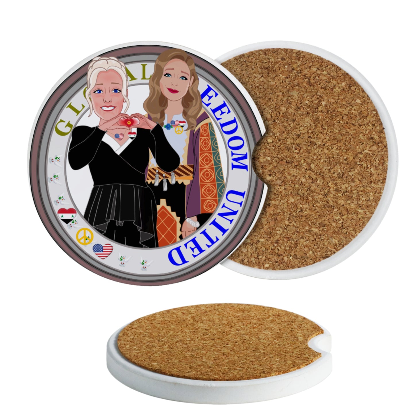 Ceramic Car Coaster GLOBAL FREEDOM UNITED© Women Syria & USA