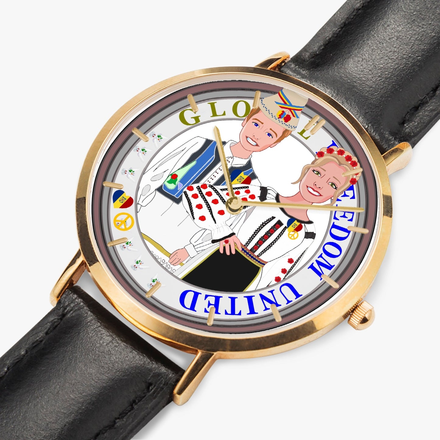 Hot Selling Ultra-Thin Leather Strap Quartz Watch (Rose Gold With Indicators) GLOBAL FREEDOM UNITED© Couple Romania