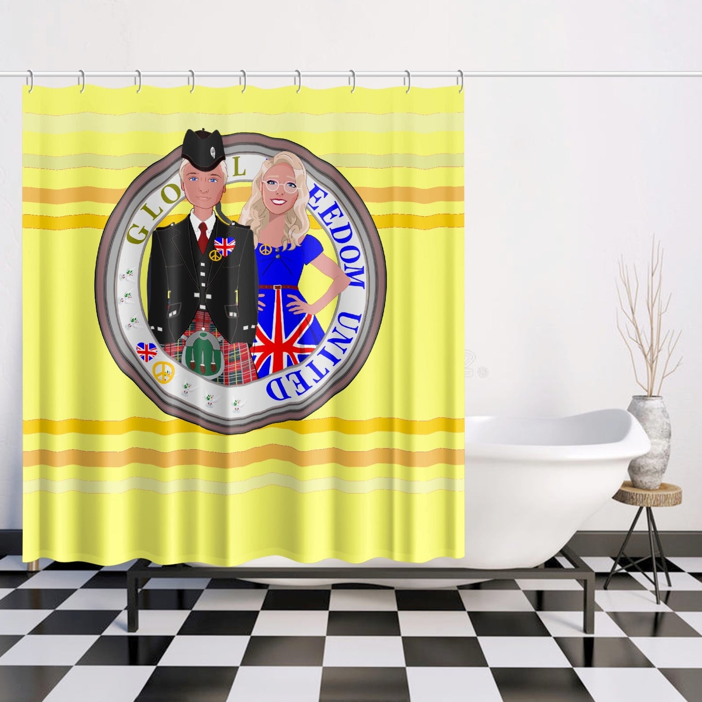 GLOBAL FREEDOM UNITED© Couple England Yellow - Quick-drying Shower Curtain