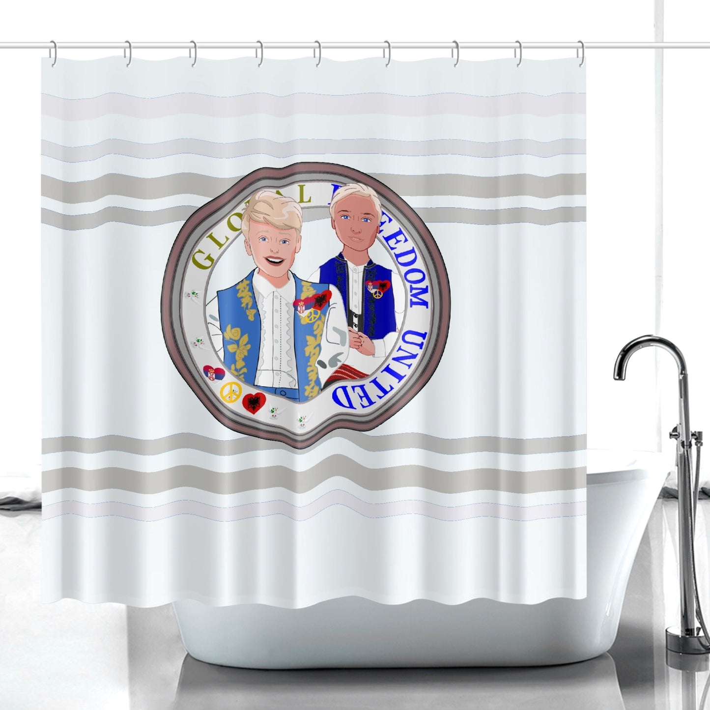 Quick-drying Shower Curtain GLOBAL FREEDOM UNITED© Men Albania & Serbia Wight