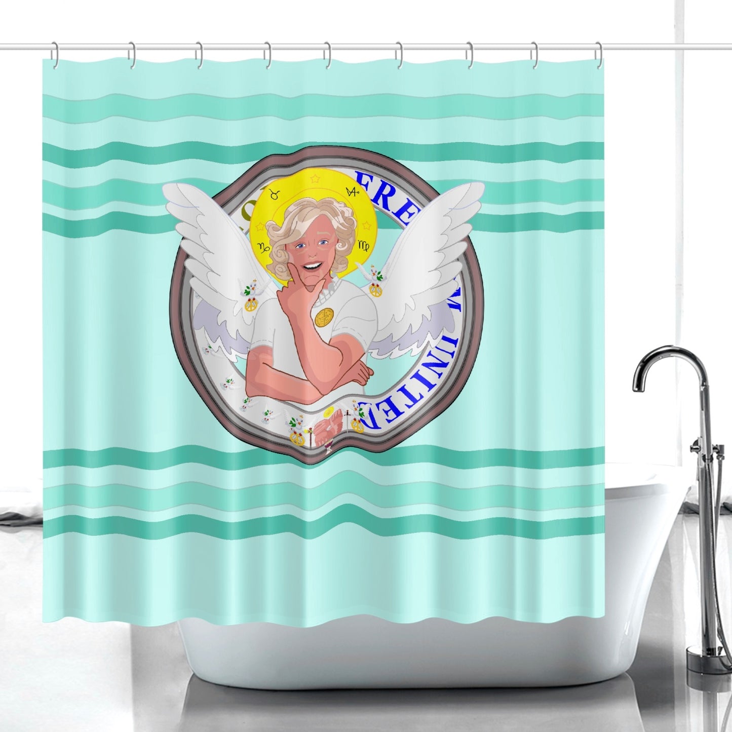 Quick-drying Shower Curtain GLOBAL FREEDOM UNITED© ARCHANGEL GABRIEL Light Green