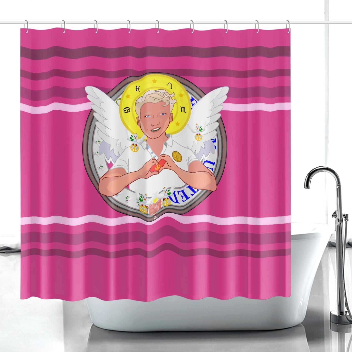 Quick-drying Shower Curtain GLOBAL FREEDOM UNITED© Archangel Rafael Pink2