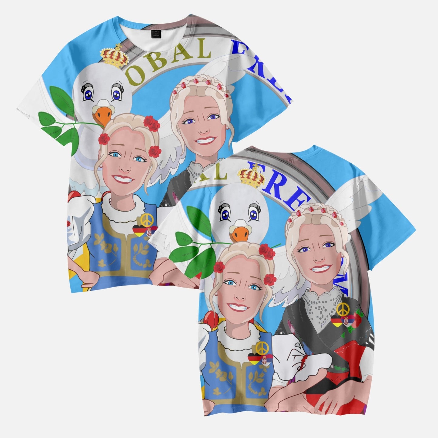 Kids' Short T-Shirts GLOBAL FREEDOM UNITED© GIRL SERBIA & GERMANY BLUE