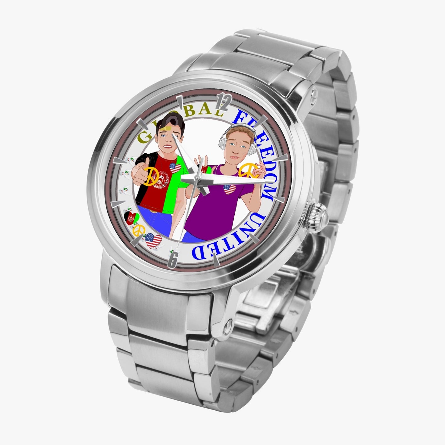 GLOBAL FREEDOM UNITED© New Steel Strap Automatic Watch (With Indicators)Men Afghanistan & USA