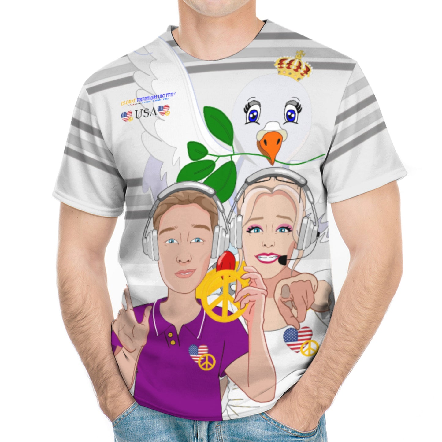 Men´s T-shirt  GLOBAL FREEDOM UNITED© Couple USA Wight American Grey
