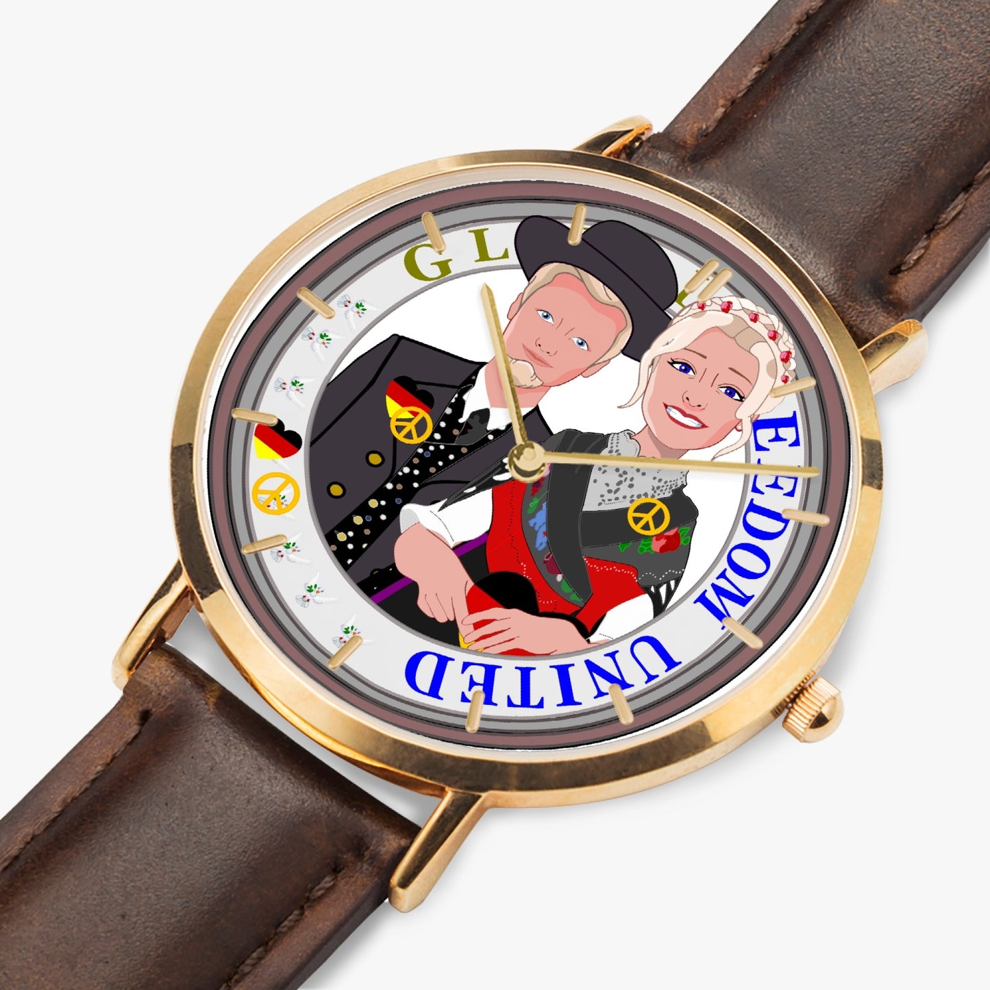 Hot Selling Ultra-Thin Leather Strap Quartz Watch (Rose Gold With Indicators)  GLOBAL FREEDOM UNITED©  COUPLE GERMANY TRADITION