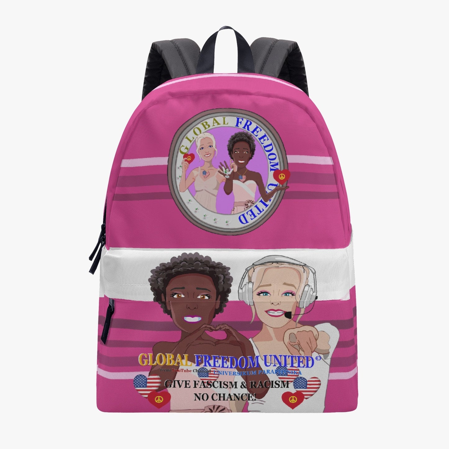 GLOBAL FREEDOM UNITED WOMEN ANTI FASCISM & RACISM OLD PEACE PINK All-over-print Canvas Backpack