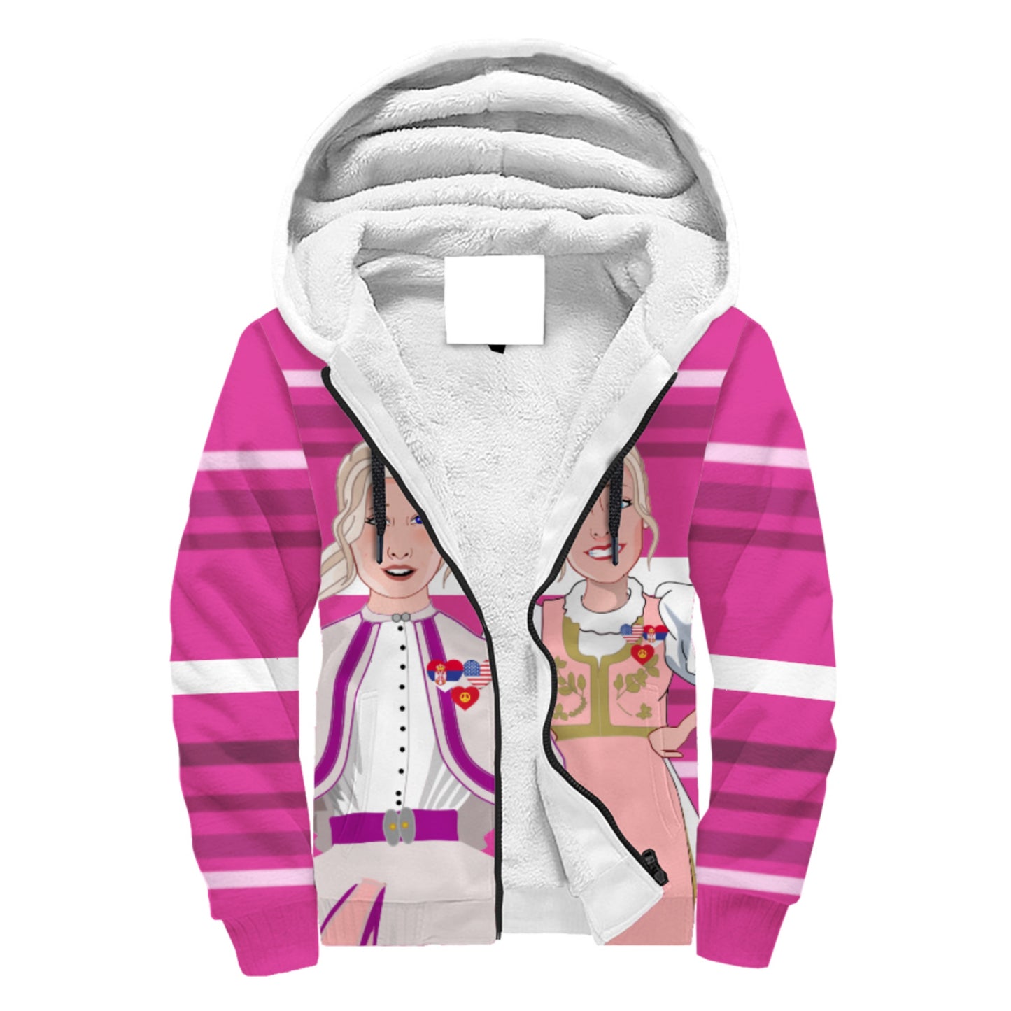 Plush Hoodie GLOBAL FREEDOM UNITED© Women Serbia & USA Pink2