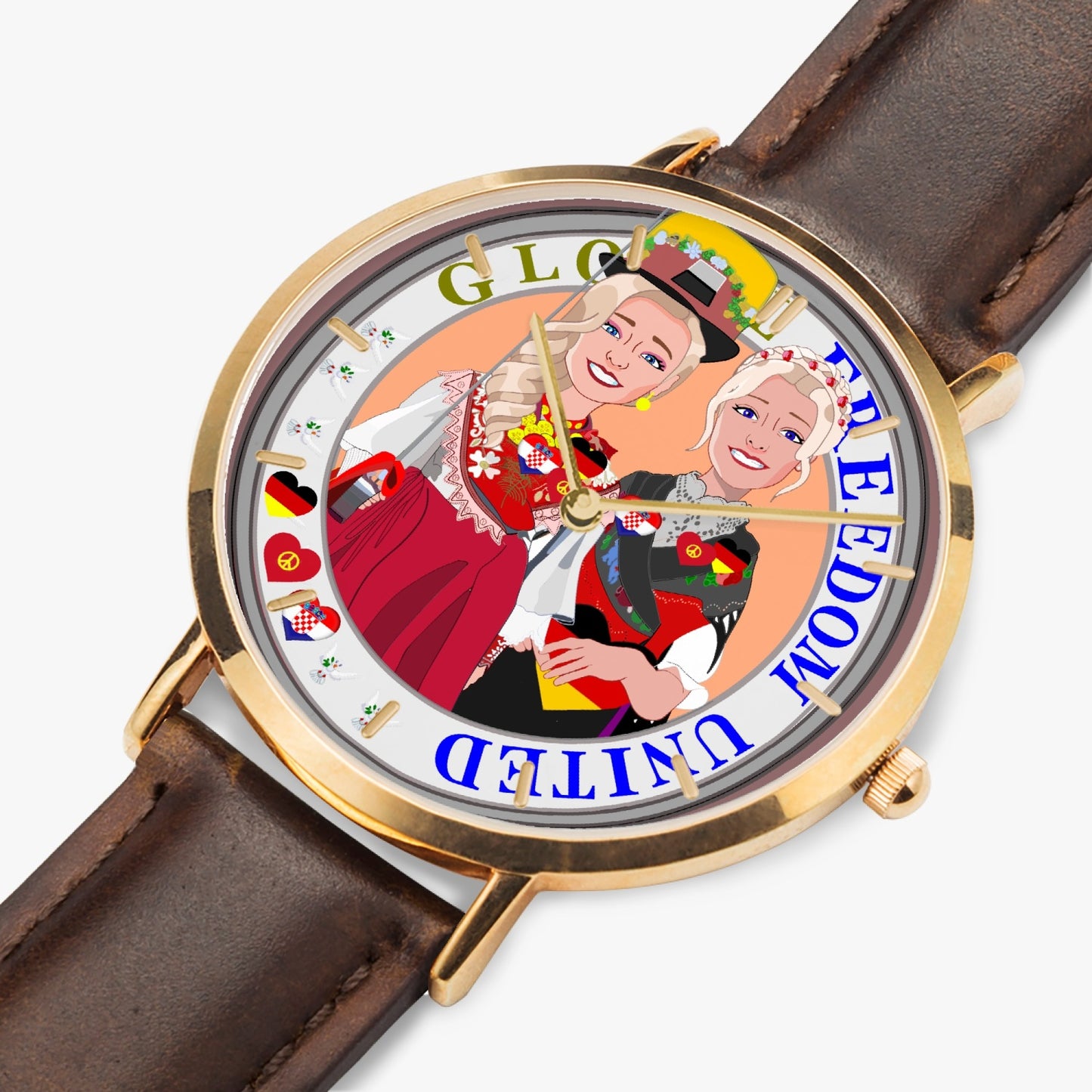 GLOBAL FREEDOM UNITED© Hot Selling Ultra-Thin Leather Strap Quartz Watch (Rose Gold With Indicators) Women Croatia & Germany