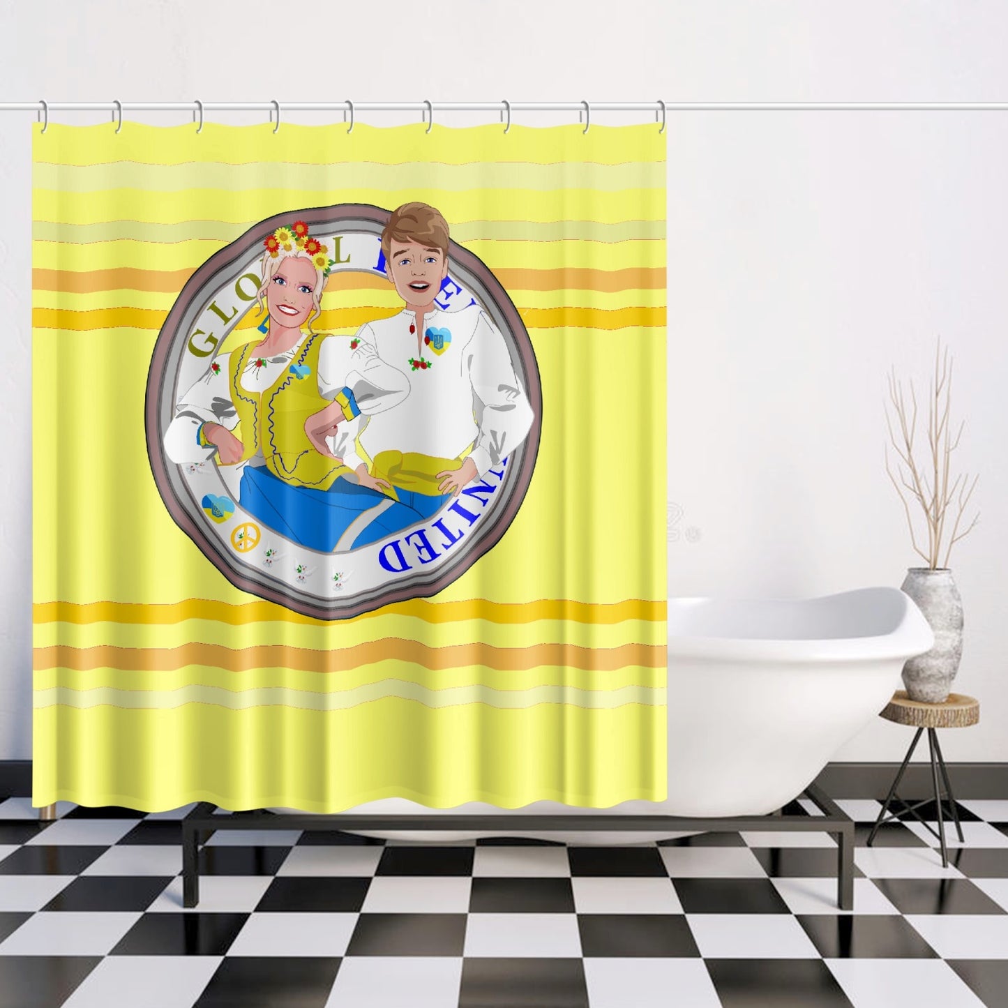 GLOBAL FREEDOM UNITED© Couple Ukrain Yellow - Quick-drying Shower Curtain