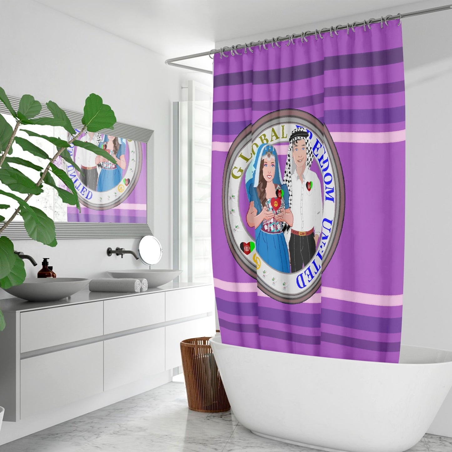 GLOBAL FREEDOM UNITED© Couple Afghanistan Lilac Quick-drying Shower Curtain