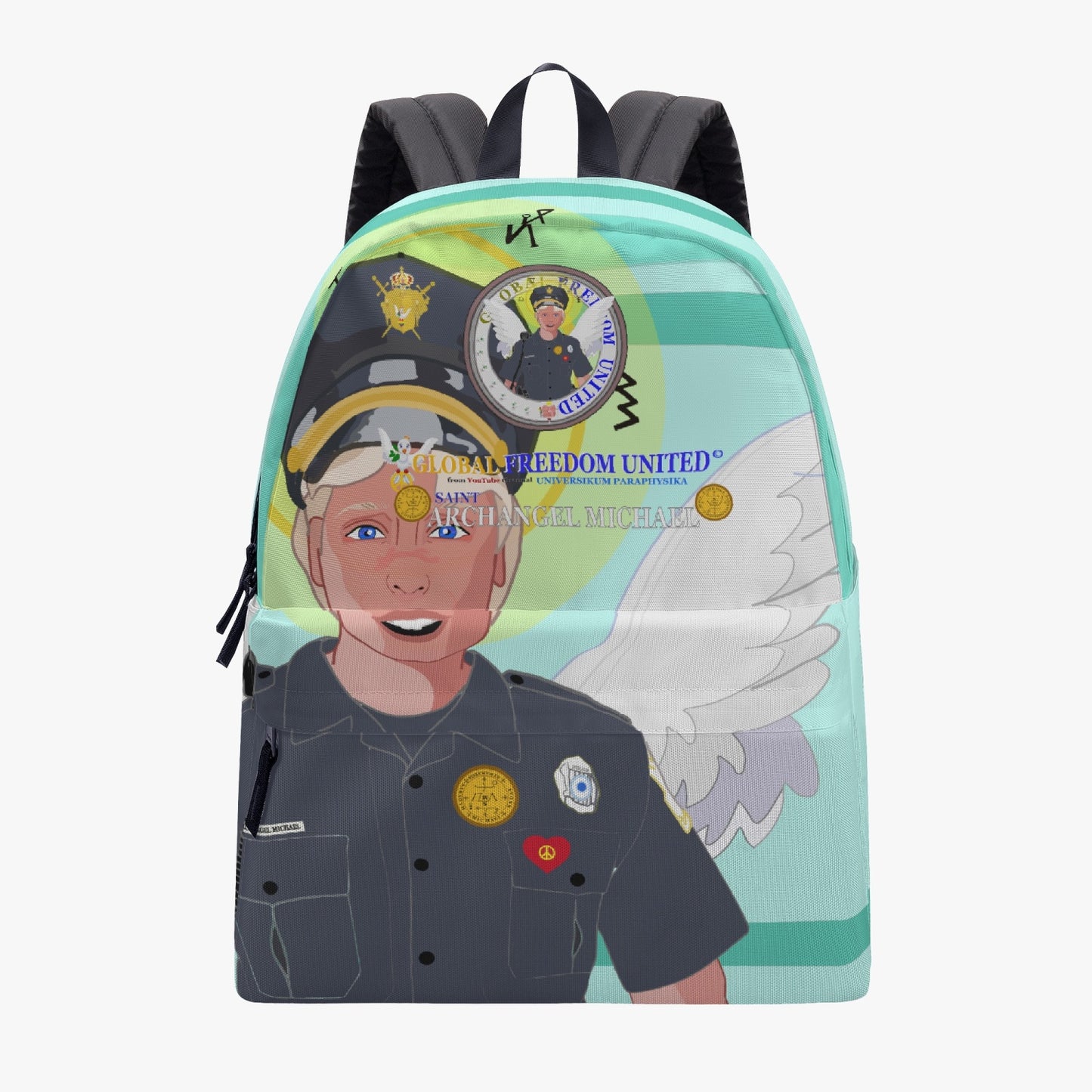 All-over-print Canvas Backpack GLOBAL FREEDOM UNITED© Archangel Michael Policemen Light Green