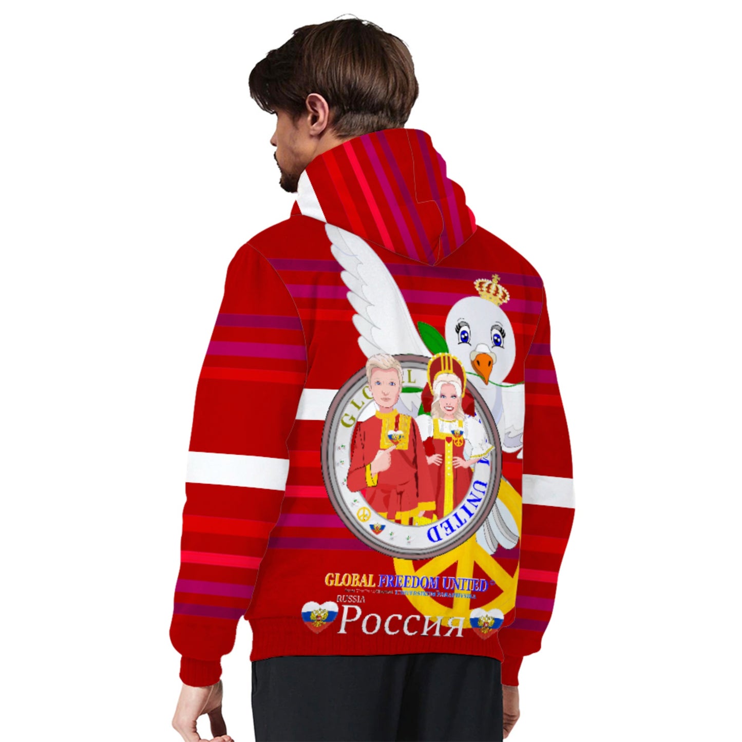 Plush Hoodie GLOBAL FREEDOM UNITED© Couple Russia Red