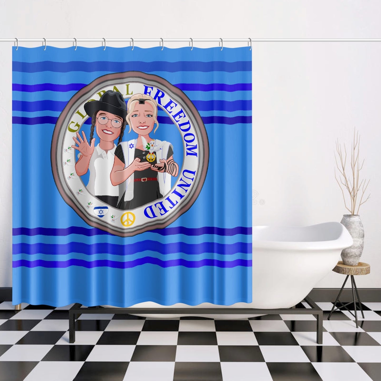 GLOBAL FREEDOM UNITED© Couple Israel Deep Blue - Quick-drying Shower Curtain