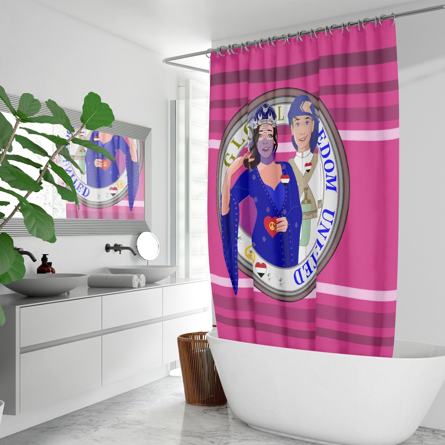 GLOBAL FREEDOM UNITED© Couple Yemen Pink2 - Quick-drying Shower Curtain