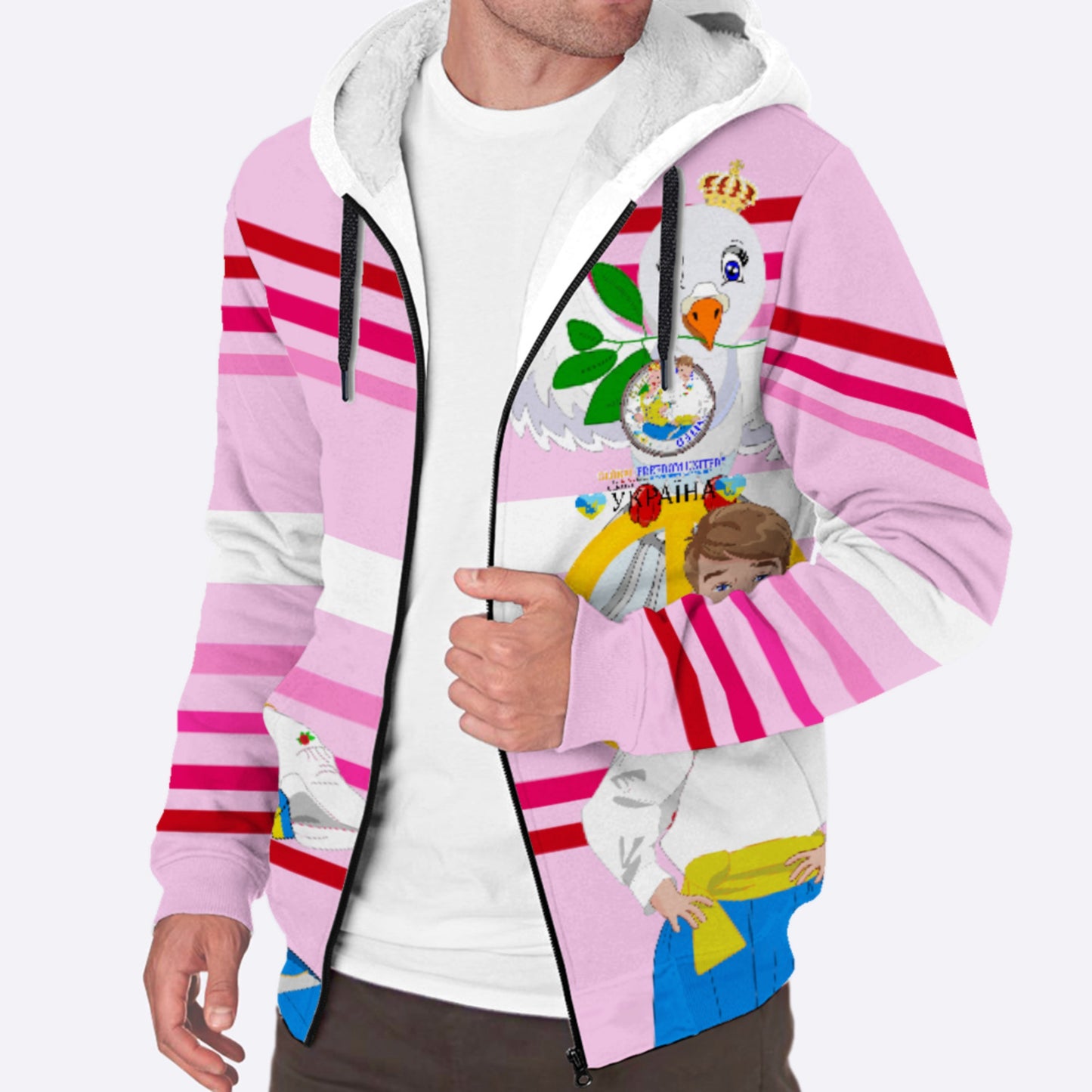 Plush Hoodie GLOBAL FREEDOM UNITED© Couple Ukrain Pink1