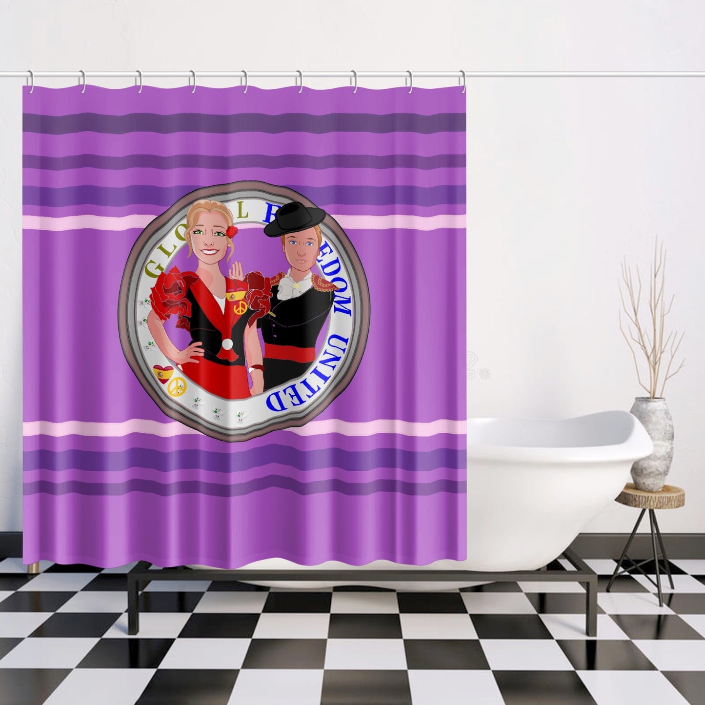 GLOBAL FREEDOM UNITED© Couple Spain Lilac Quick-drying Shower Curtain