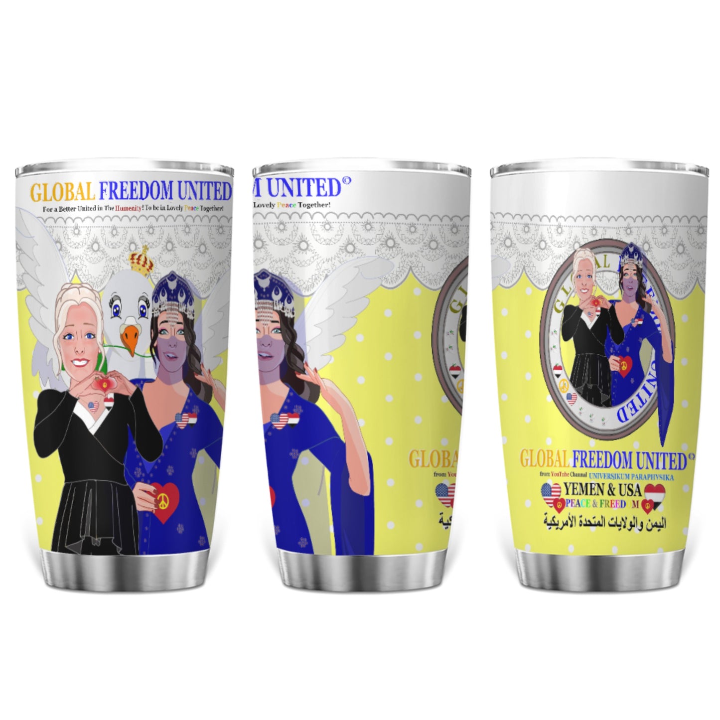 Tumbler GLOBAL FREEDOM UNITED© Women Yemen & USA Yellow