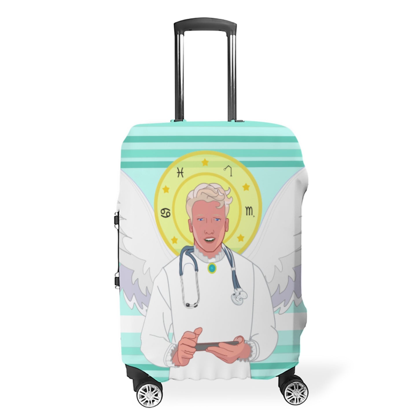 Luggage Cover GLOBAL FREEDOM UNITED© Archangel Rafael Arabic Light Green