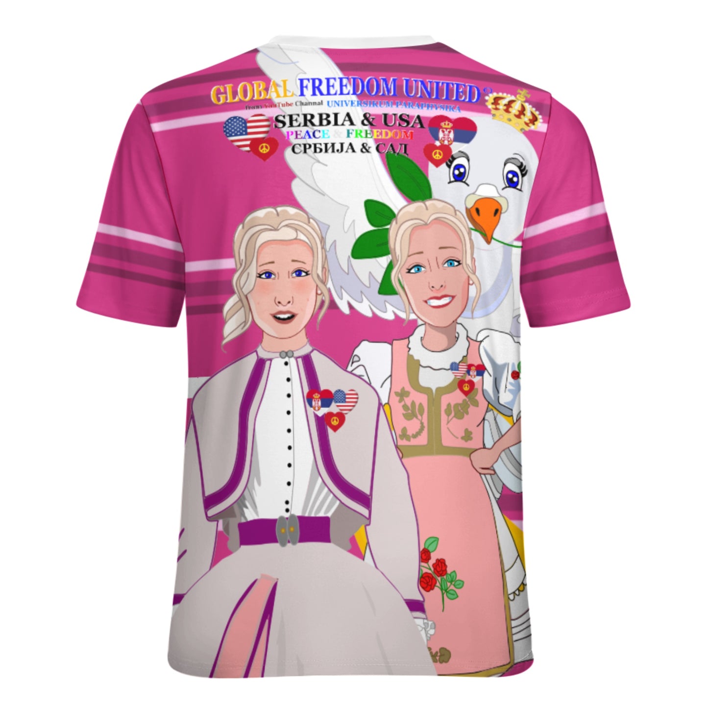 Women´s T-shirt 3 GLOBAL FREEDOM UNITED© Women Serbia & USA Pink2