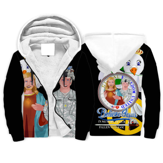 Hoodie Plush Black  GLOBAL FREEDOM UNITED© Jesus Christ For Fallen US American Soldiers