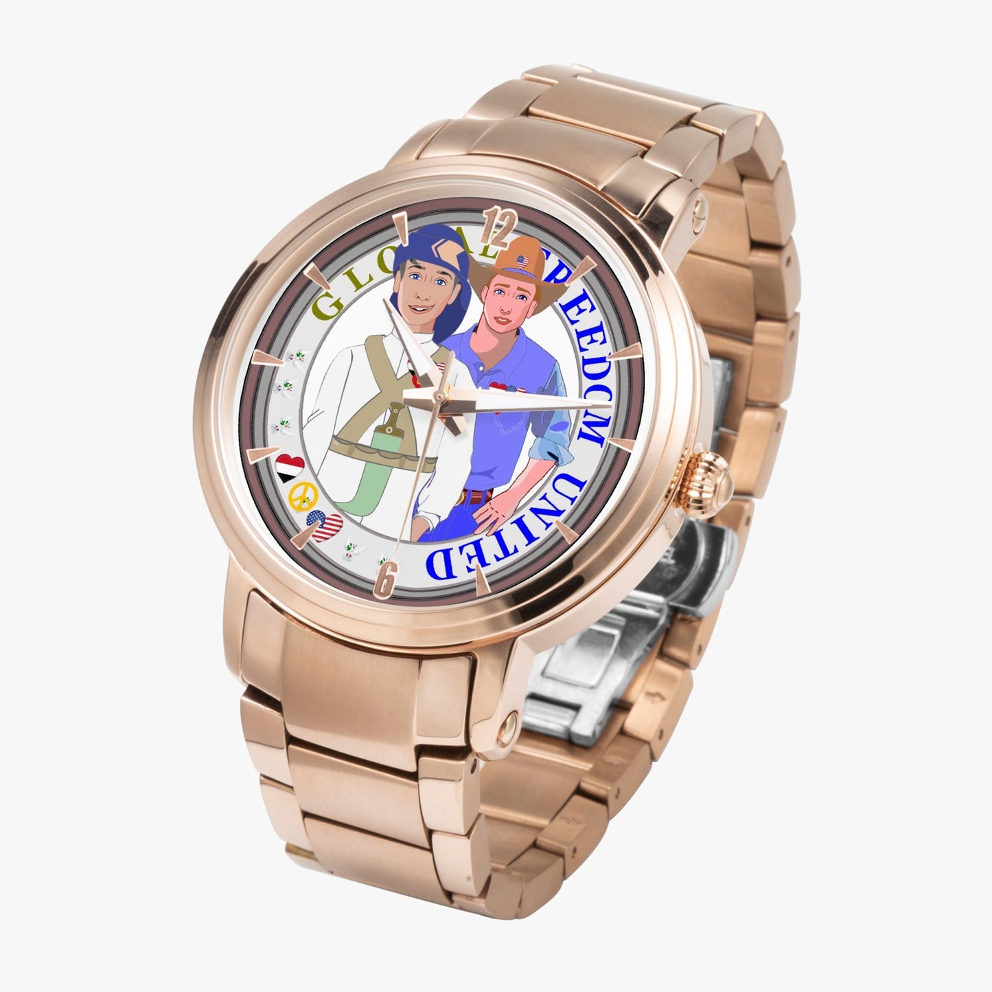 GLOBAL FREEDOM UNITED© New Steel Strap Automatic Watch (With Indicators) Men Yemen & USA V1