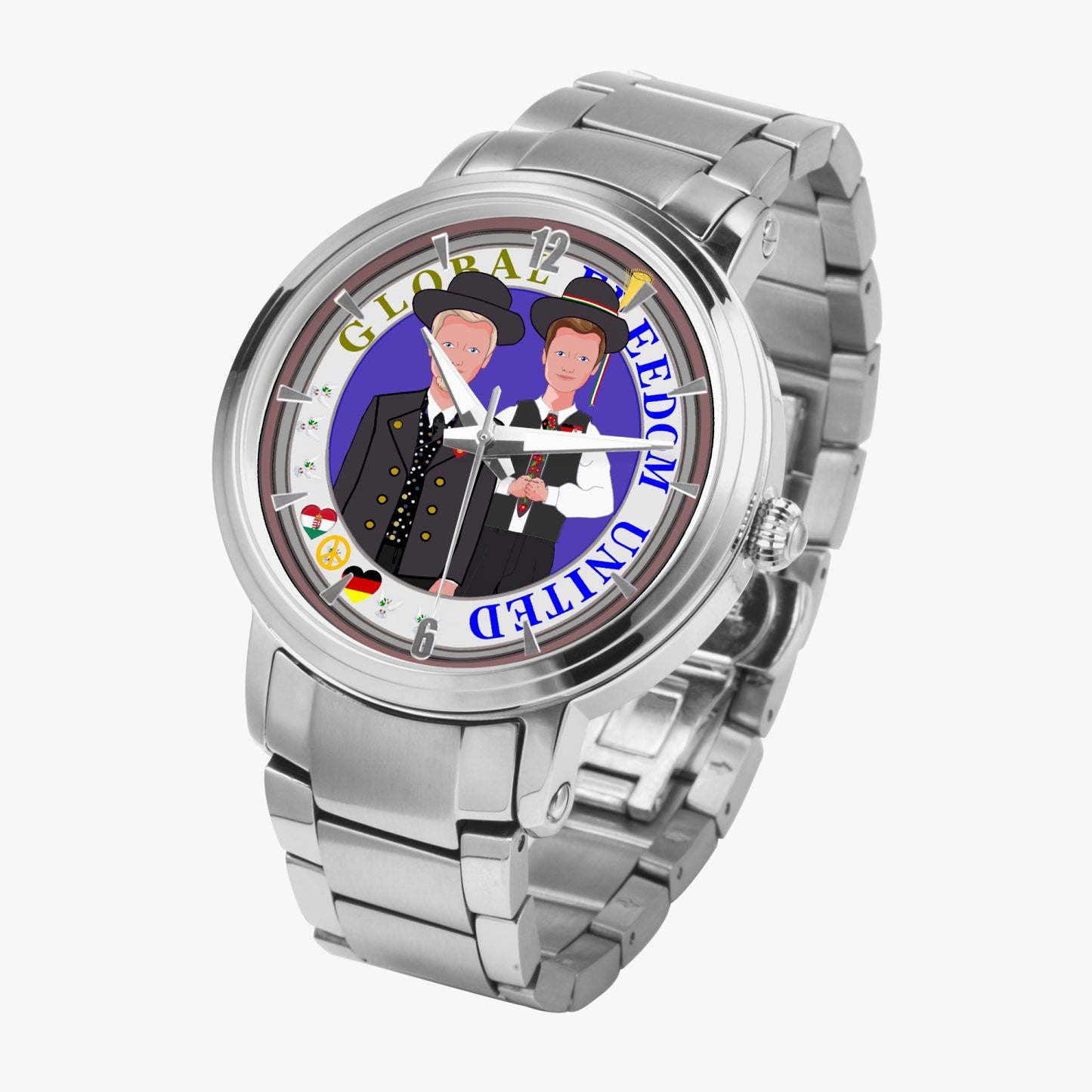 New Steel Strap Automatic Watch (With Indicators) GLOBAL FREEDOM UNITED MEN GERMANY & HUNGARY