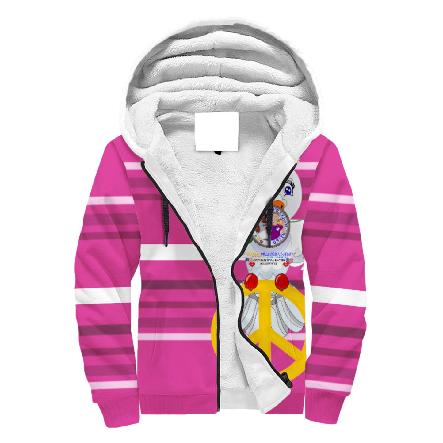 Plush Hoodie GLOBAL FREEDOM UNITED© Men Anti Racism & Fascism USA  Pink2