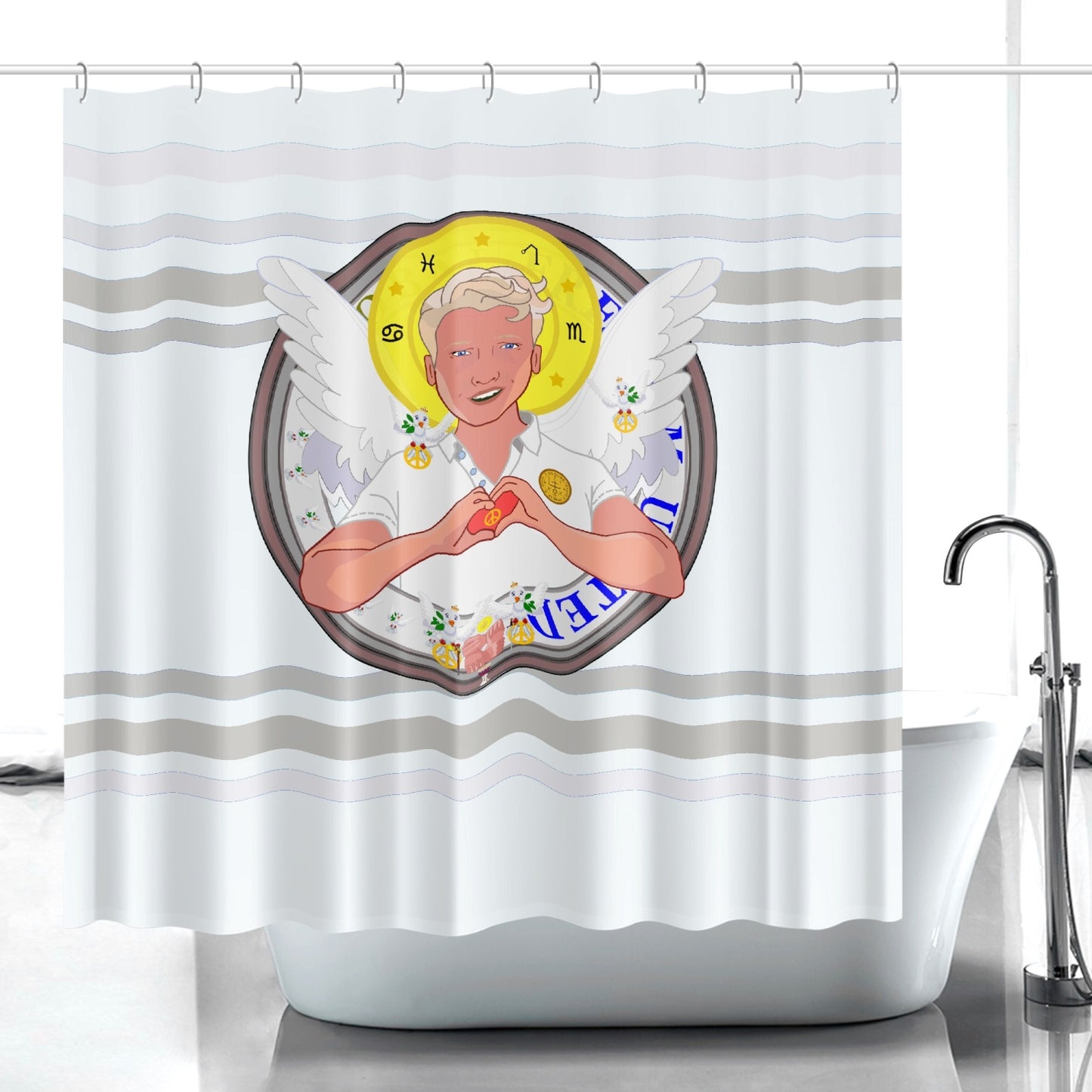 Quick-drying Shower Curtain GLOBAL FREEDOM UNITED© Archangel Rafael Wight