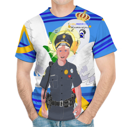 Men´s T-shirt GLOBAL FREEDOM UNITED© Archangel Michael As Policemen Deep Blue