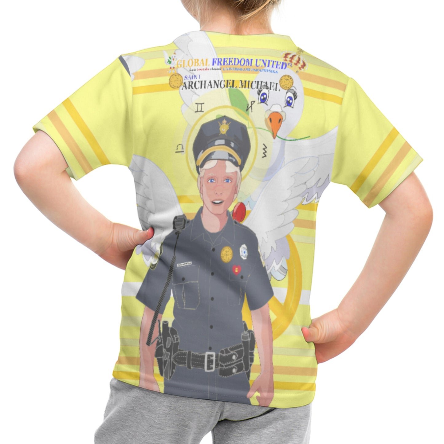 Childrens T-shirt GLOBAL FREEDOM UNITED© Archangel Michael As Policemen Yellow