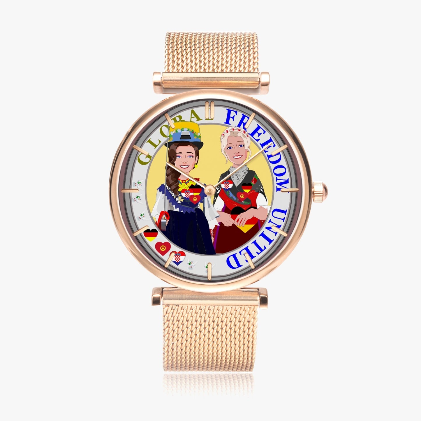 GLOBAL FREEDOM UNITED© New Stylish Ultra-Thin Quartz Watch (With Indicators) Women Croatia & Germany V2