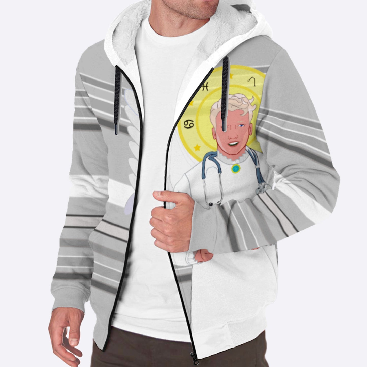 Plush Hoodie GLOBAL FREEDOM UNITED© Archangel Rafael Arabic Grey