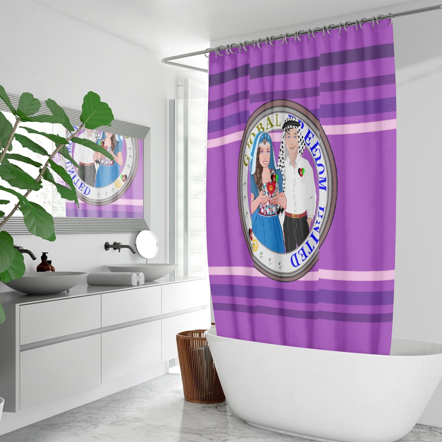 GLOBAL FREEDOM UNITED© Couple Afghanistan Lilac Quick-drying Shower Curtain