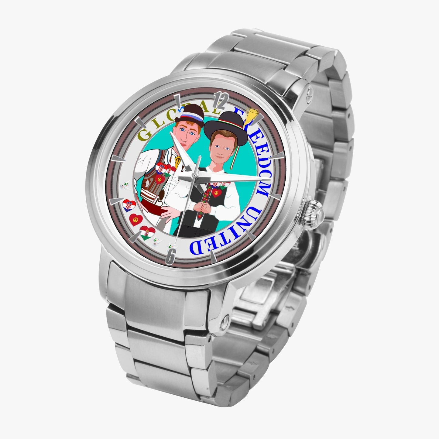 GLOBAL FREEDOM UNITED© New Steel Strap Automatic Watch (With Indicators) Men Croatia & Hungary V1