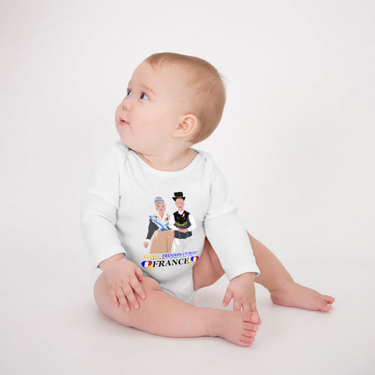 Baby Long-sleeve Bodysuit GLOBAL FREEDOM UNITED© Couple French V1