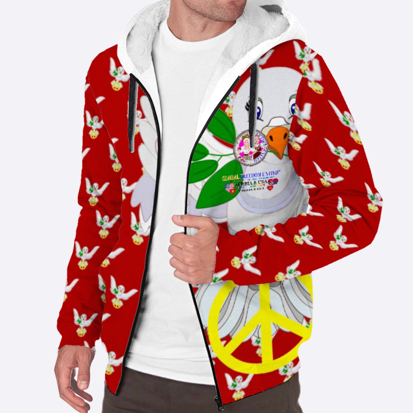 Plush Hoodie GLOBAL FREEDOM UNITED© Women Serbia & USA Red