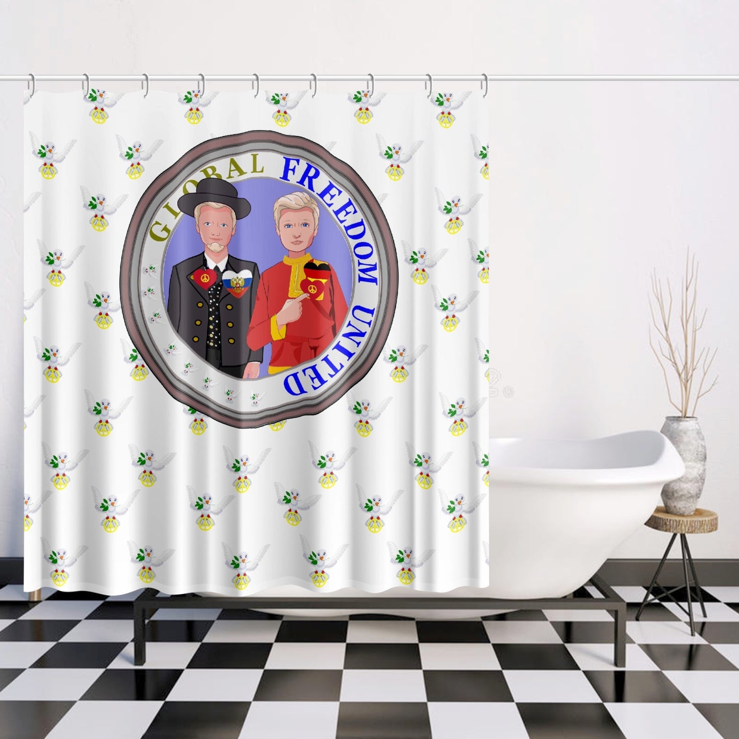 GLOBAL FREEDOM UNITED MEN RUSSIA & GERMANY OLD PEACE WIGHT Quick-drying Shower Curtain