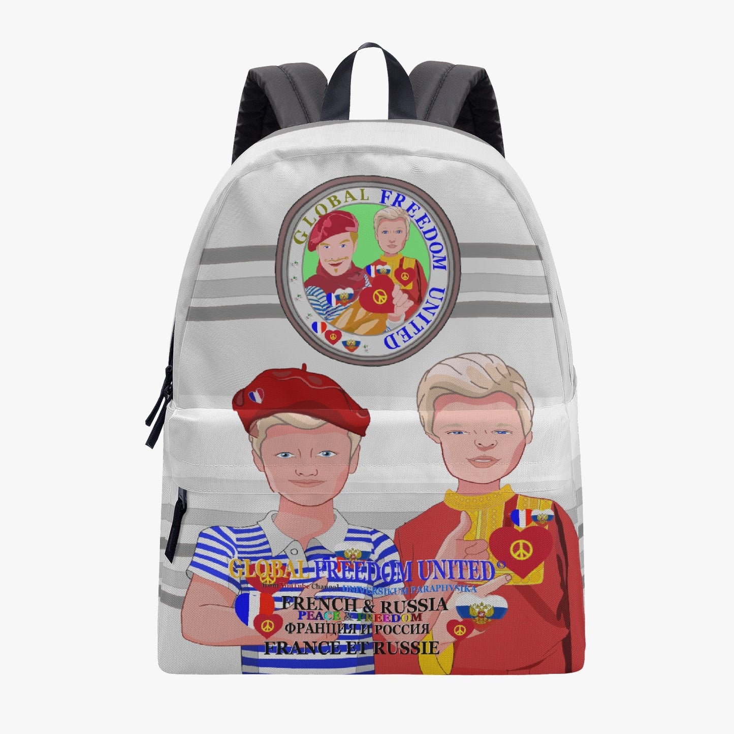 GLOBAL FREEDOM UNITED MEN FRENCH & RUSSIA OLD PEACE GREY All-over-print Canvas Backpack