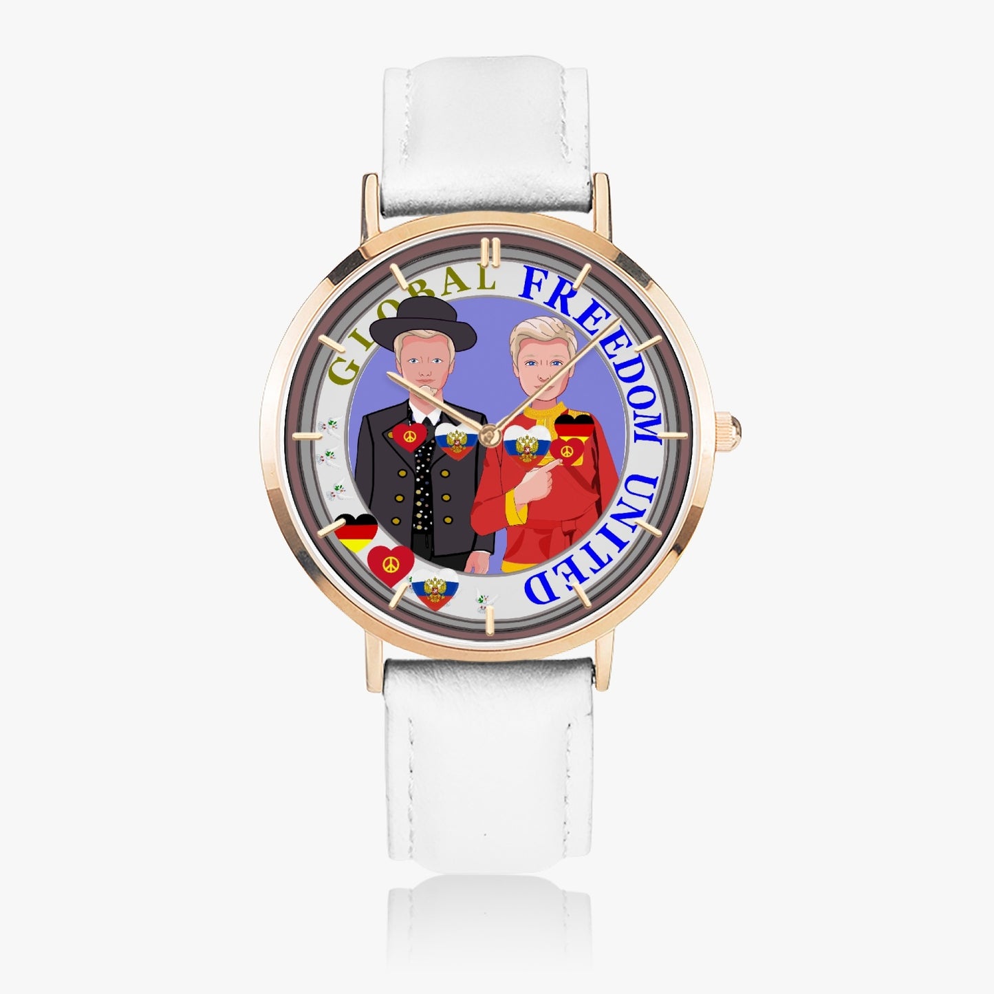 Hot Selling Ultra-Thin Leather Strap Quartz Watch (Rose Gold With Indicators) GLOBAL FREEDOM UNITED© MEN GERMANY & RUSSIA