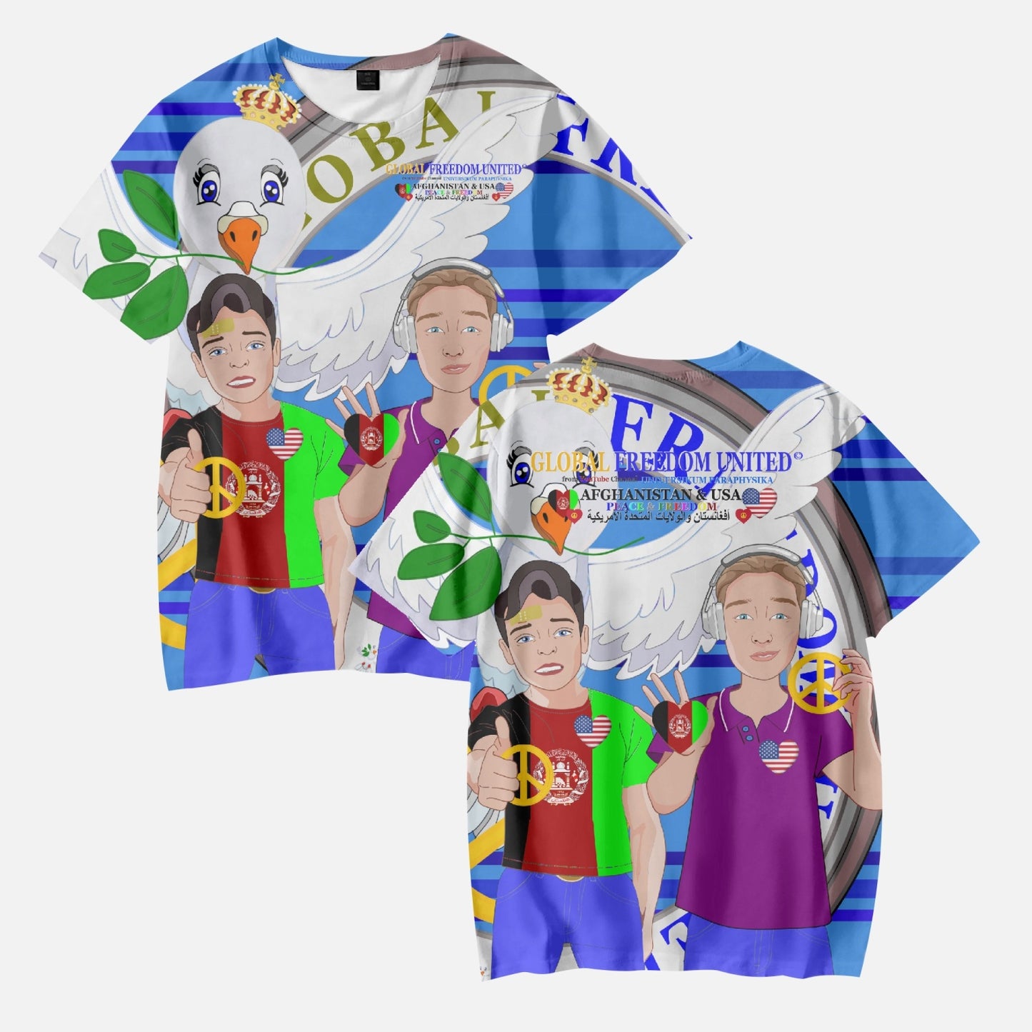 AOP Kids' Short T-Shirts GLOBAL FREEDOM UNITED BOY AFGHANISTAN & USA DEEP BLUE