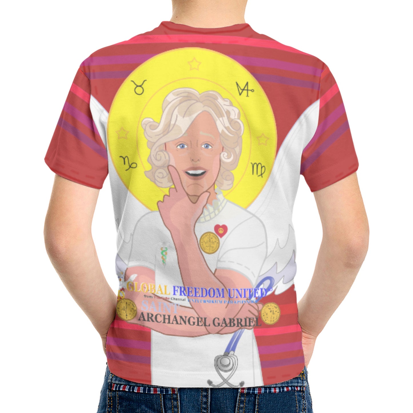 Kid´s T-shirt 2 GLOBAL FREEDOM UNITED© Archangel Gabriel English Red
