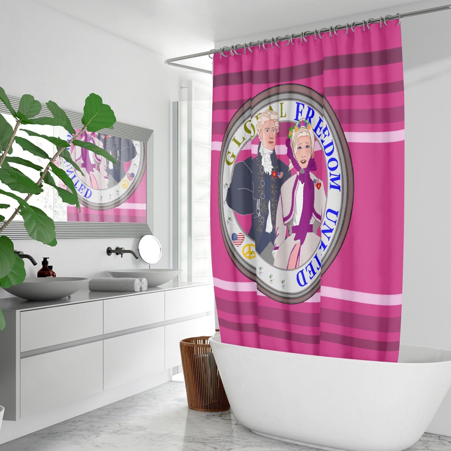 GLOBAL FREEDOM UNITED© Couple USA Georg Washington Pink2 - Quick-drying Shower Curtain