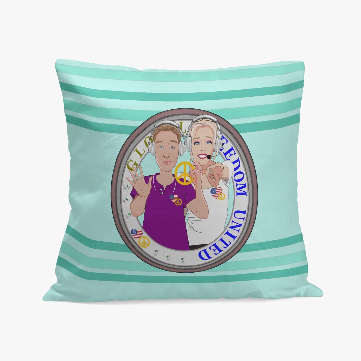 Pillow Cover GLOBAL FREEDOM UNITED©  Couple USA wight American Light Green